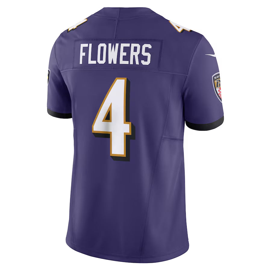 B.Ravens #4 Zay Flowers Player Purple Vapor F.U.S.E. Limited Home Game Edoa Stitched Jerseys