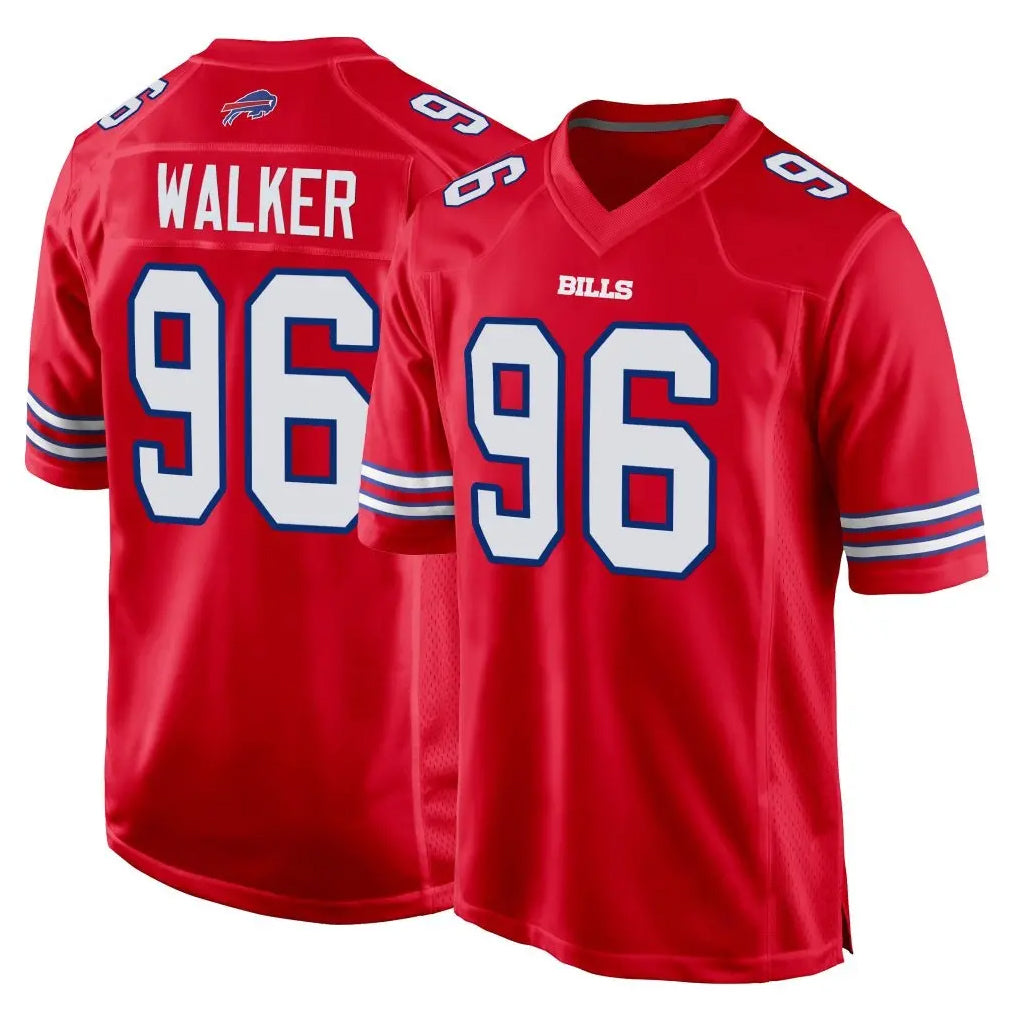 B.Bills #96 Deone Walker Player Red Home Game Edoa Stitched Jerseys