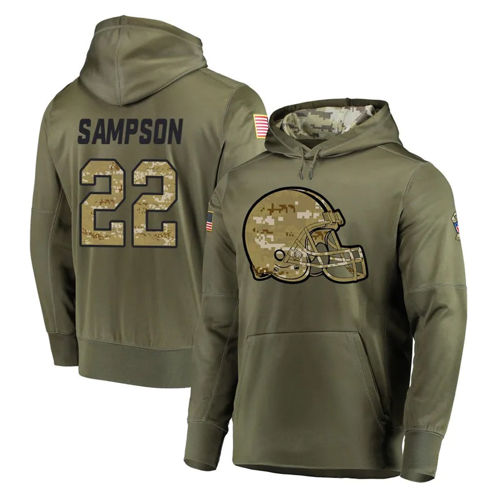 C.Browns #22 Dylan Sampson Player Olive Salute to Service Pullover Hoodies Home Game Edoa Stitched Jerseys