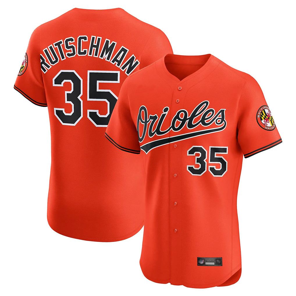 B.Orioles #35 Adley Rutschman Player Orange Limited Elite Home Game Edoa Stitched Jerseys