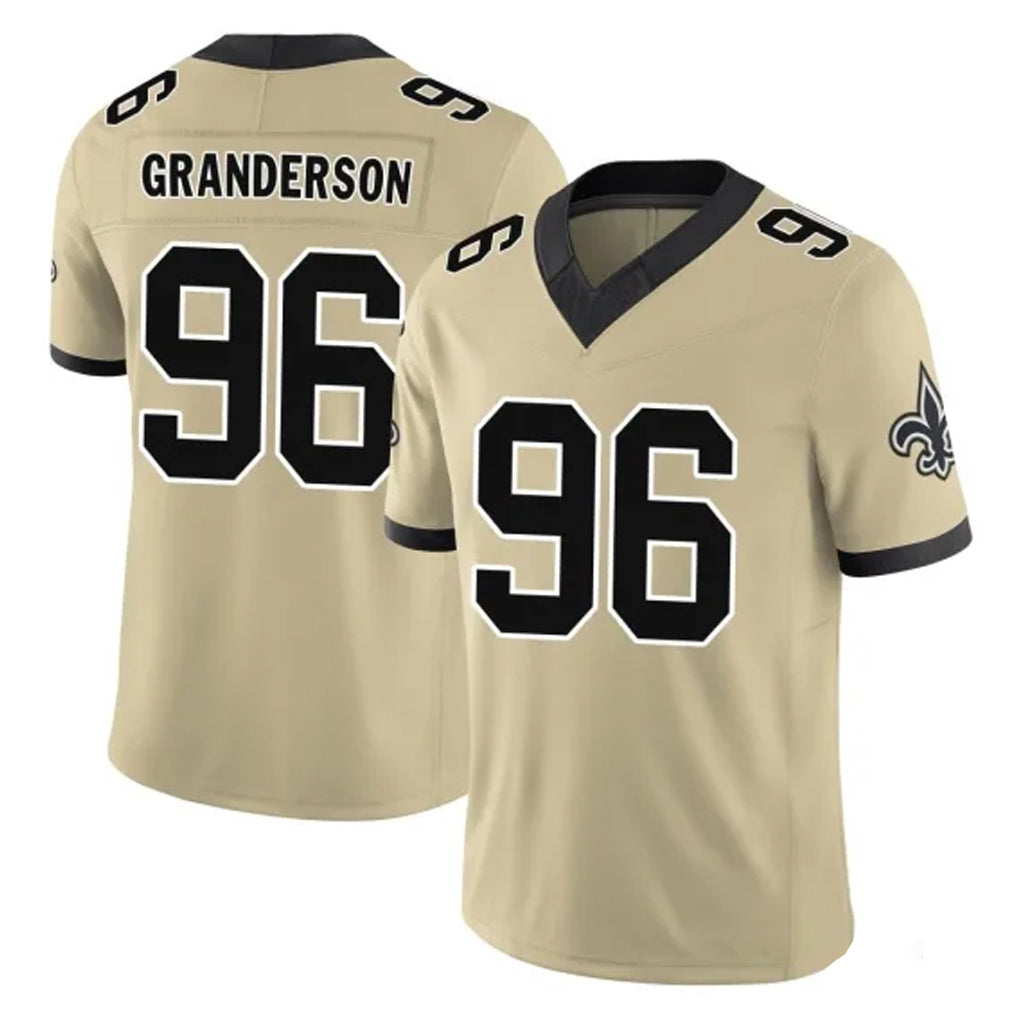 NO.Saints #96 Carl Granderson Player Gold Limited Vapor F.U.S.E. Home Game Edoa Stitched Jerseys