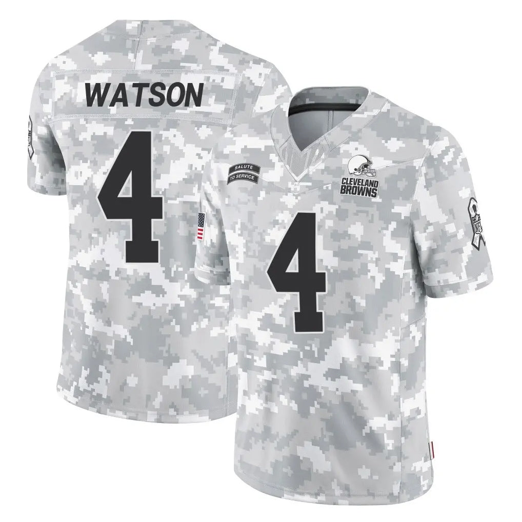 C.Browns #4 Deshaun Watson Player Arctic Camo Salute to Service Limited Home Game Edoa Stitched Jerseys