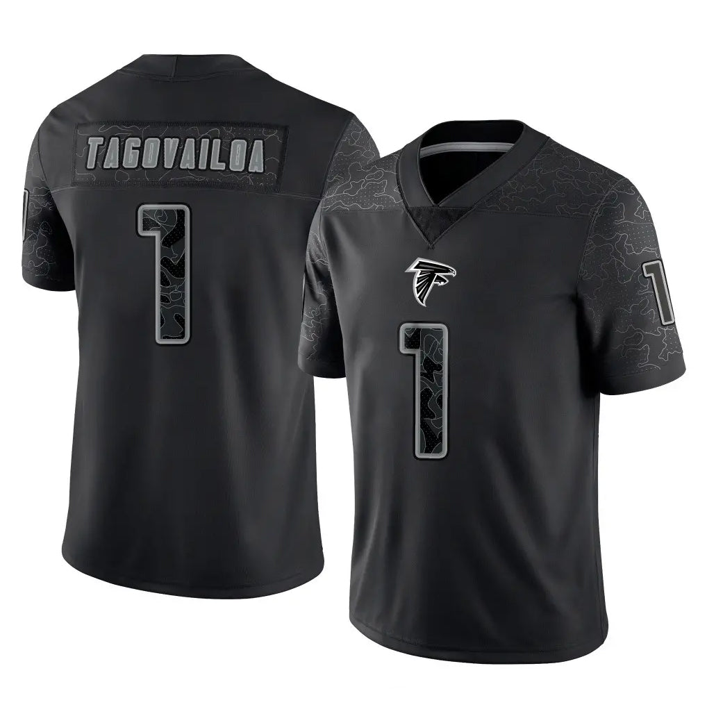 A.Falcons #1 Tua Tagovailoa Player Black RFLCTV Limited Game Edoa Stitched Jerseys