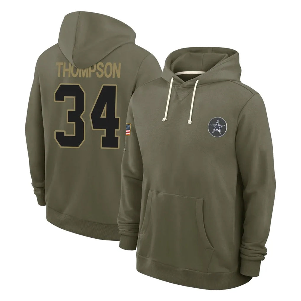 D.Cowboys #34 Jalen Thompson Player Olive Salute to Service Pullover Hoodies Limited Edoa Stitched Jerseys