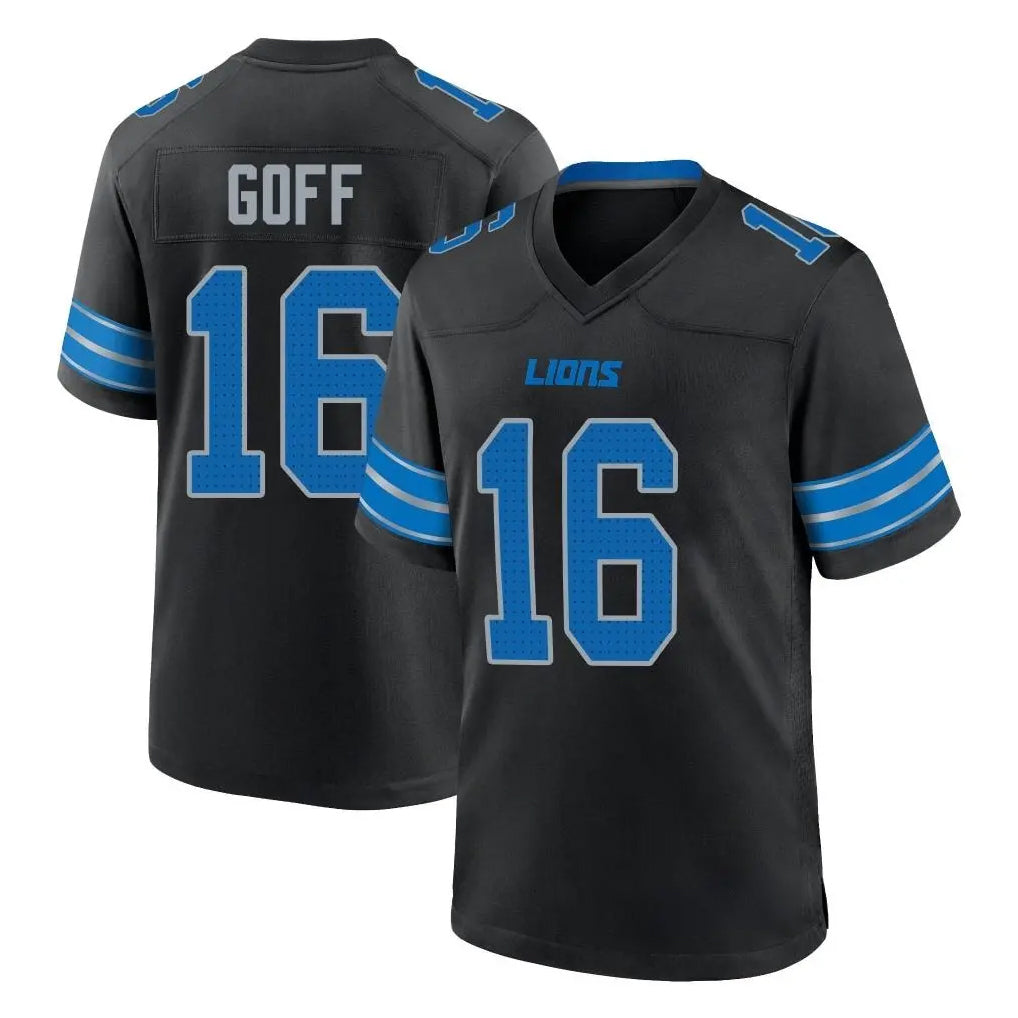 D.Lions #16 Jared Goff Player Black Alternate Home Game Edoa Stitched Jerseys