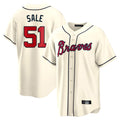 A.Braves #51 Chris Sale Player Cream Home Game Edoa Stitched Jerseys