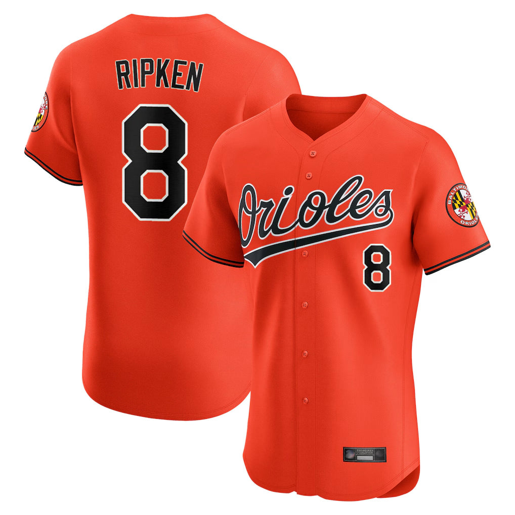 B.Orioles #8 Cal Ripken Player Orange Limited Elite Home Game Edoa Stitched Jerseys
