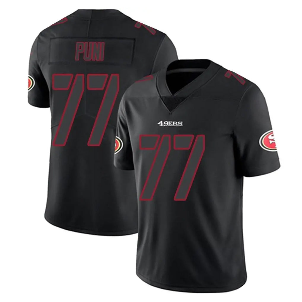 SF.49ers #77 Dominick Puni Player Black Impact Limited Home Game Edoa Stitched Jerseys