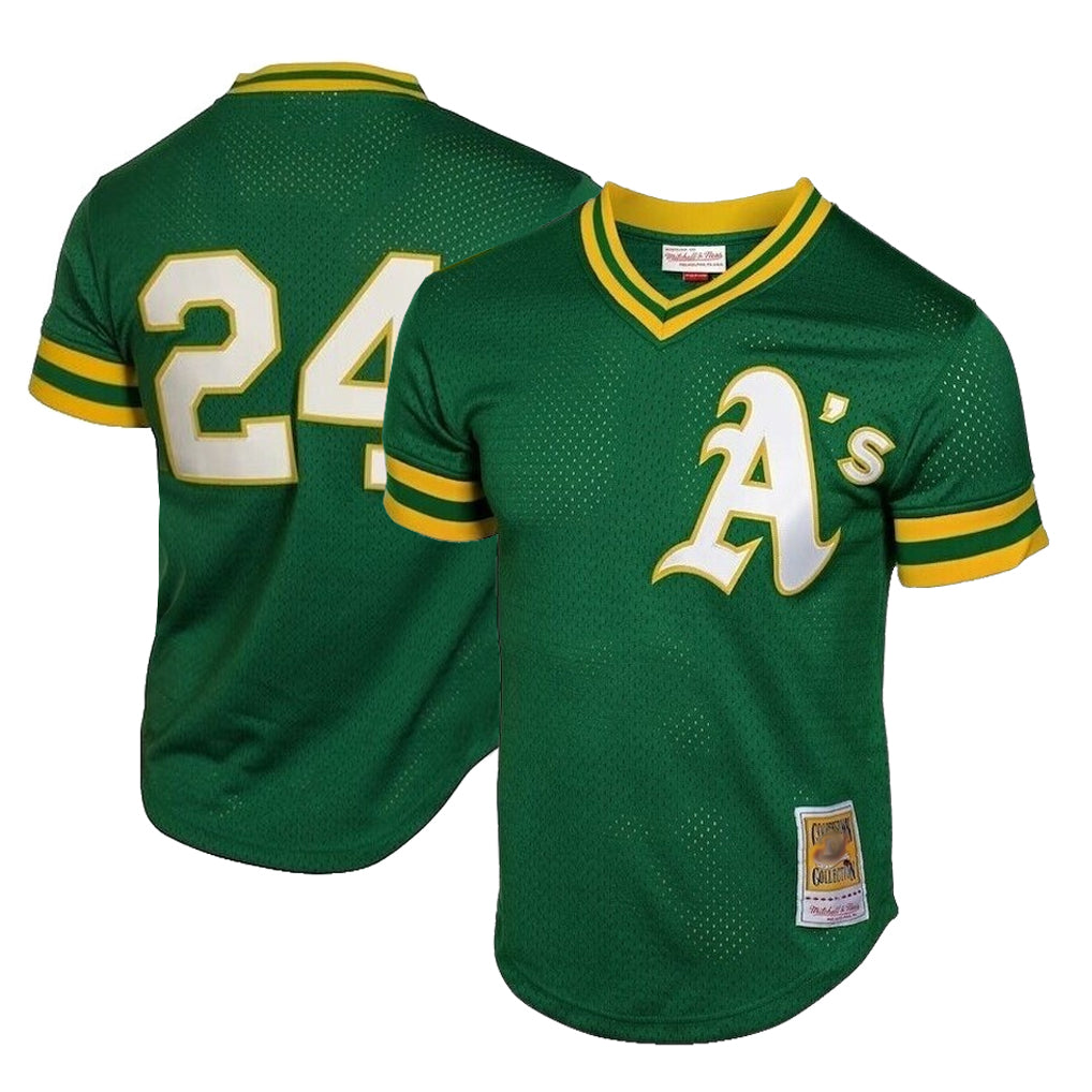 Athletics #24 Rickey Henderson Player Green Cooperstown Mesh Home Game Edoa Stitched Jerseys