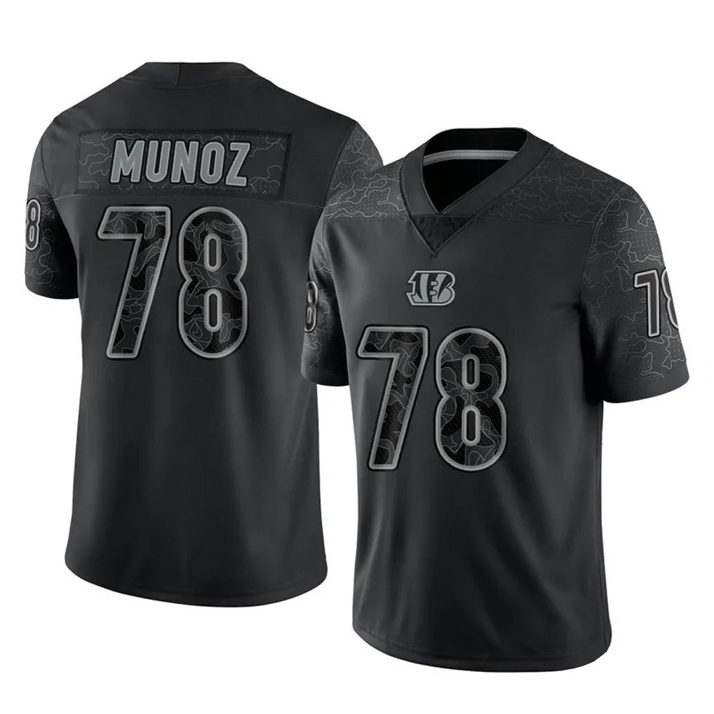 C.Bengals #78 Anthony Munoz Player Black Reflective Limited Game Edoa Stitched Jerseys
