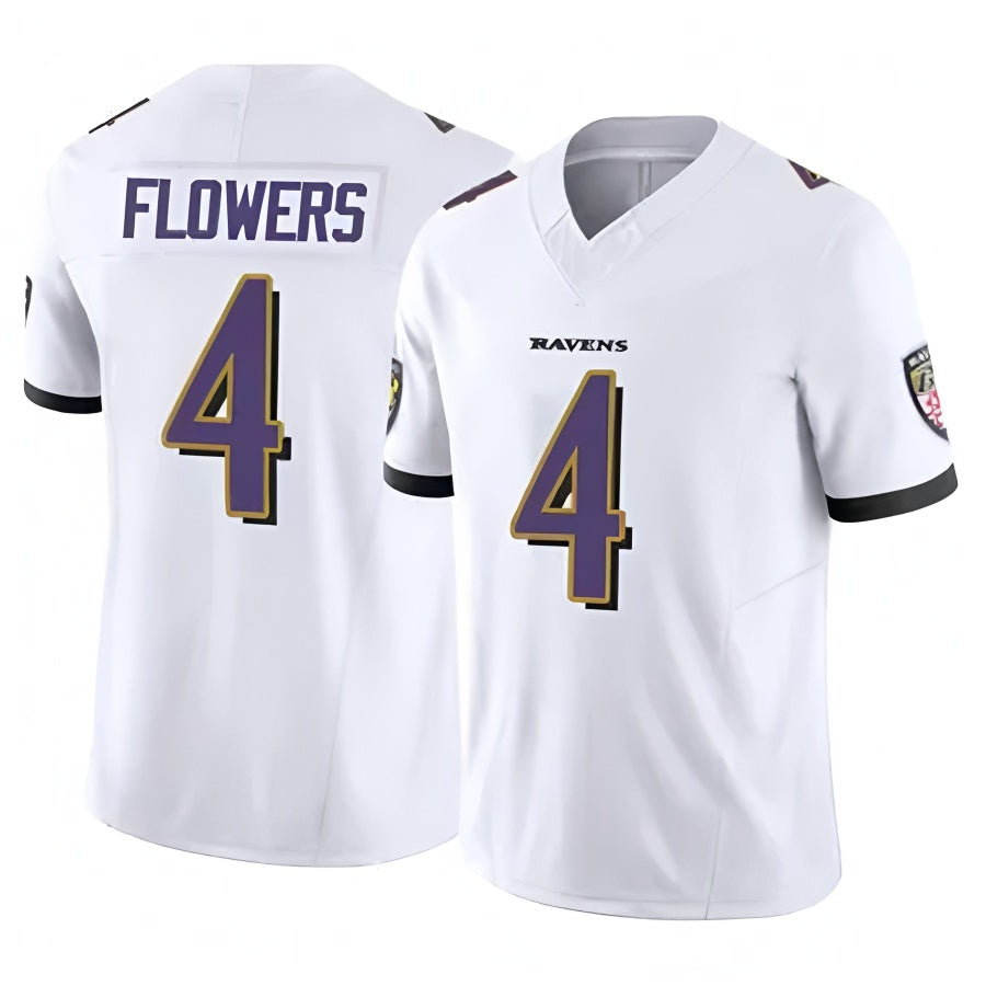 B.Ravens #4 Zay Flowers Player White Vapor F.U.S.E. Limited Home Game Edoa Stitched Jerseys