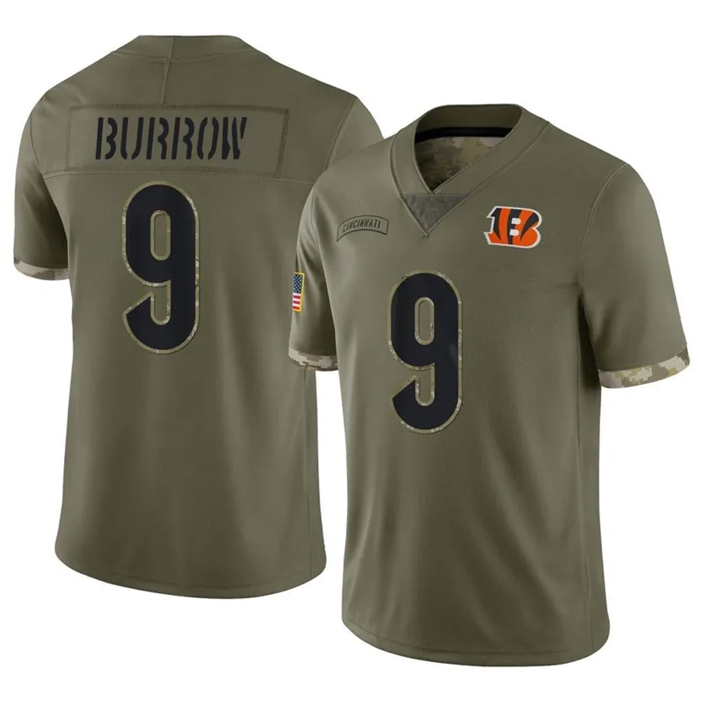 C.Bengals #9 Joe Burrow Player Olive Salute to Service Limited Game Edoa Stitched Jerseys