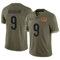 C.Bengals #9 Joe Burrow Player Olive Salute to Service Limited Game Edoa Stitched Jerseys