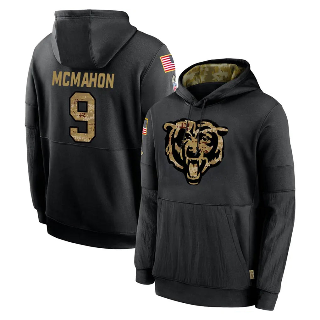 C.Bears #9 Jim McMahon Player Black Salute to Service Pullover Hoodies Limited Edoa Stitched Jerseys