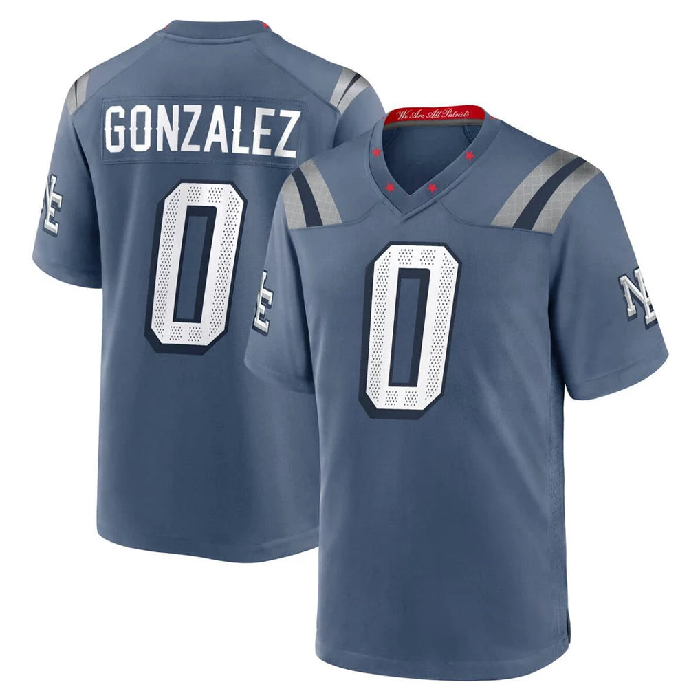 NE.Patriots #0 Christian Gonzalez Player Blue Rivalries Collection Home Game Edoa Stitched Jerseys