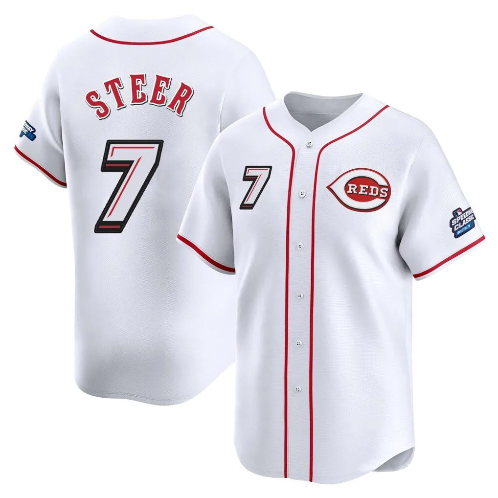 C.Reds #7 Spencer Steer Player White Speedway Classic Home Limited Edoa Stitched Jerseys
