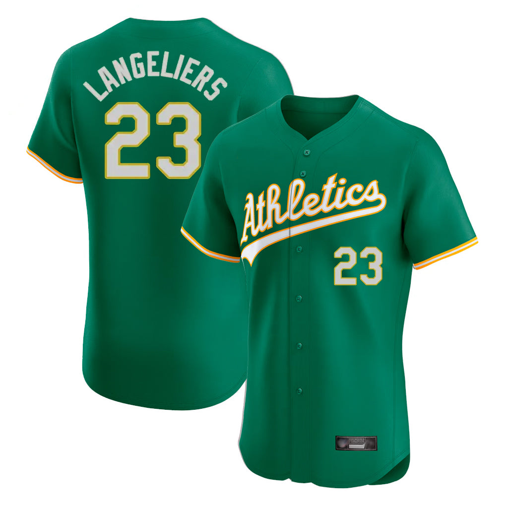 Athletics #23 Shea Langeliers Player Kelly Green Limited Elite Home Game Edoa Stitched Jerseys