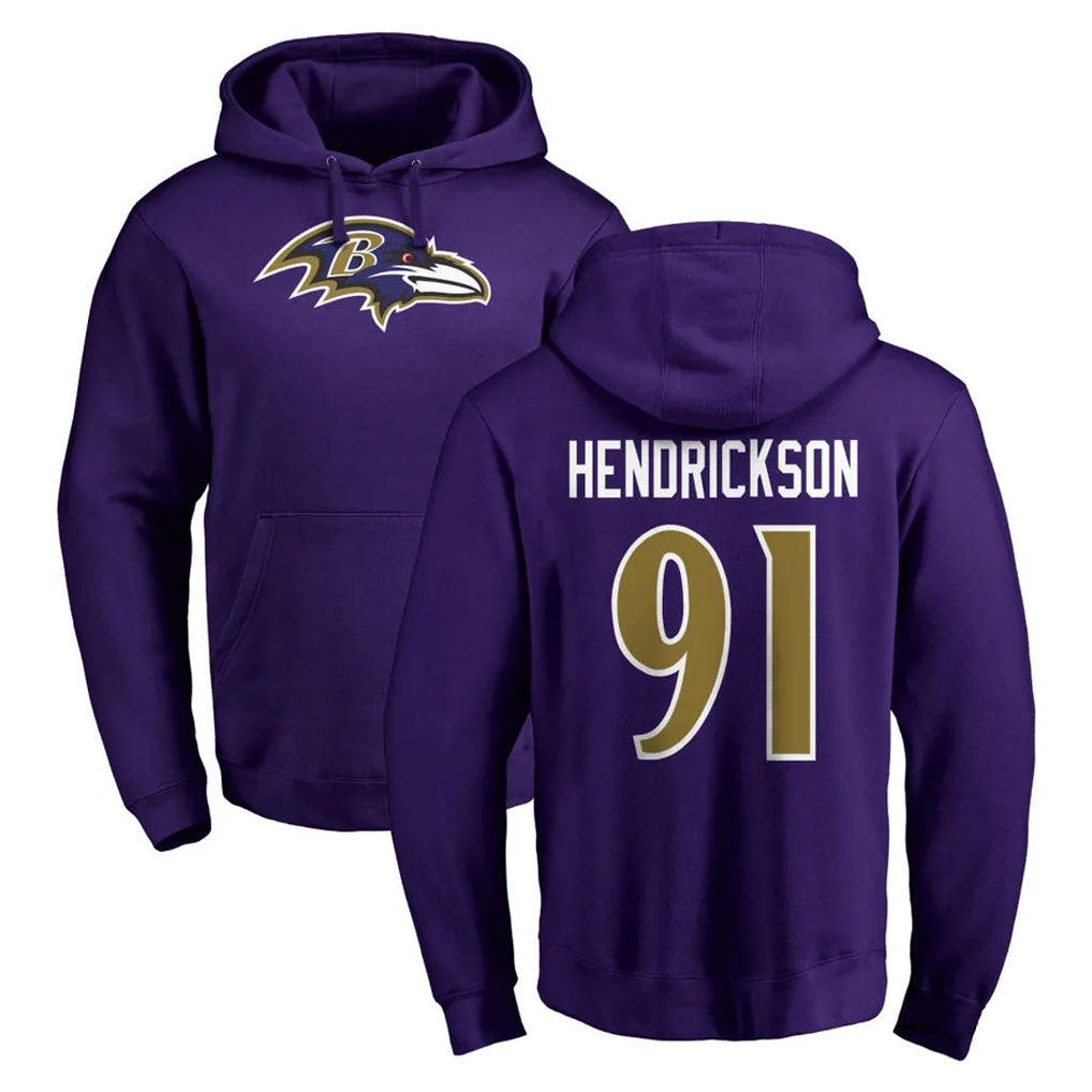 B.Ravens #91 Trey Hendrickson Player Purple Salute to Service Pullover Hoodie Edoa Stitched Jerseys