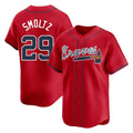A.Braves #29 John Smoltz Player Red Limited Home Game Edoa Stitched Jerseys
