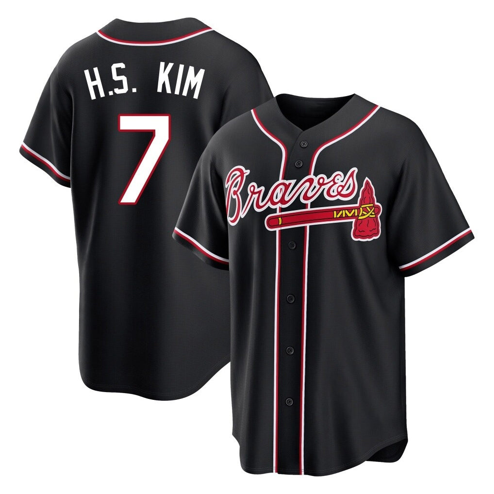 A.Braves #7 Ha-Seong Kim Player Black Fashion Out Game Edoa Stitched Jerseys