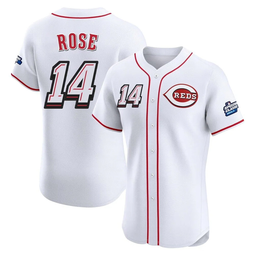 C.Reds #14 Pete Rose Player White Speedway Classic Limited Elite Home Edoa Stitched Jerseys