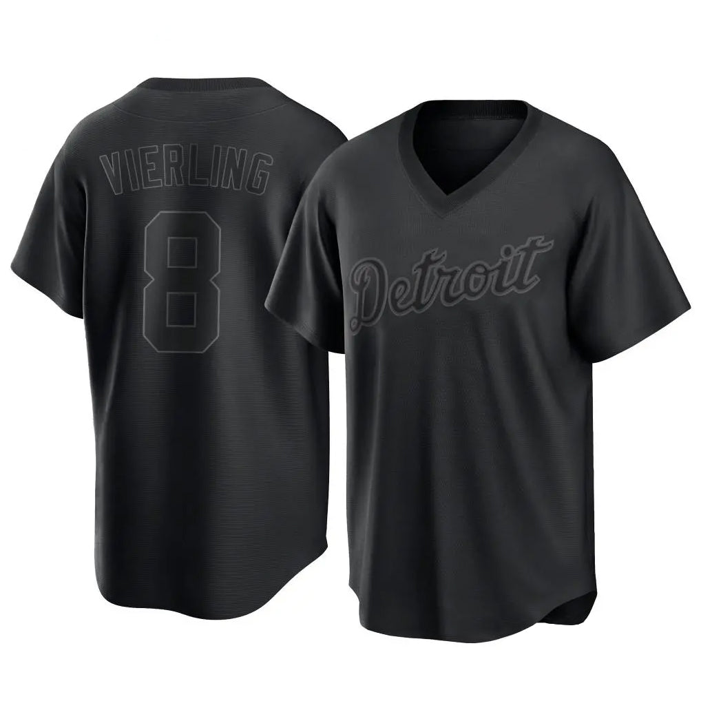 D.Tigers #8 Matt Vierling Player Black T-shirt Home Game Edoa Stitched Jerseys