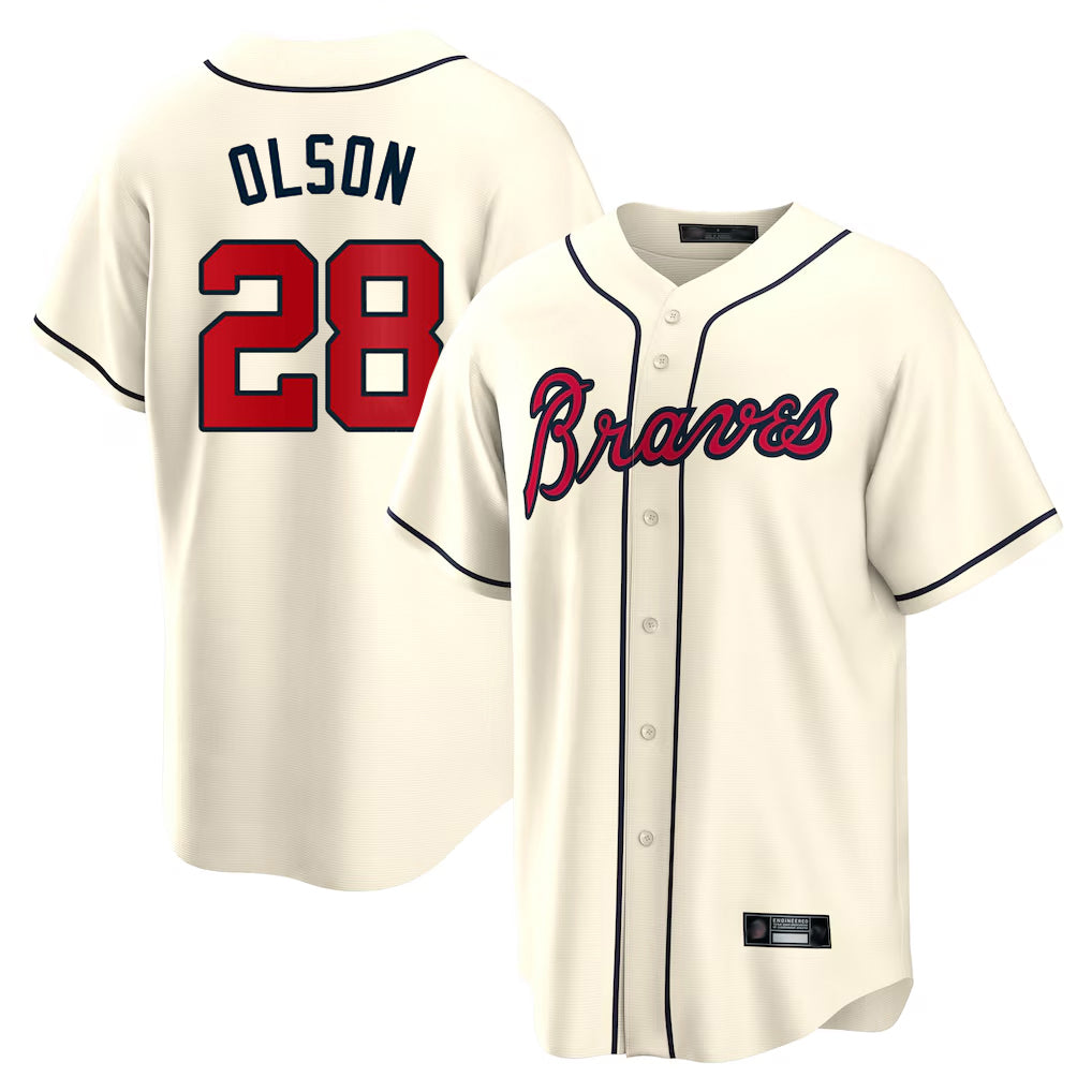 A.Braves #28 Matt Olson Player Cream Home Game Edoa Stitched Jerseys