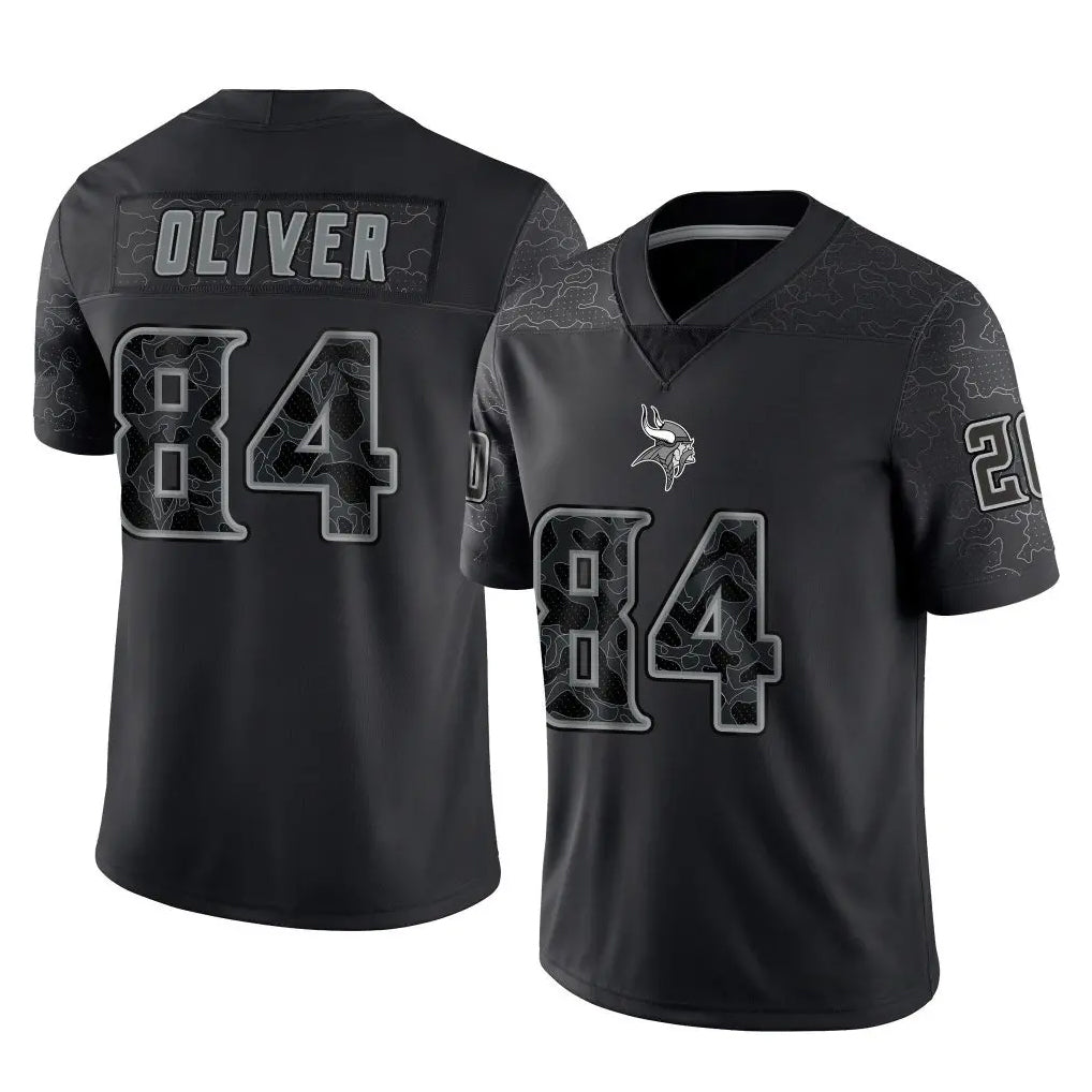 M.Vikings #84 Josh Oliver Player Black Reflective LImited Home Game Edoa Stitched Jerseys