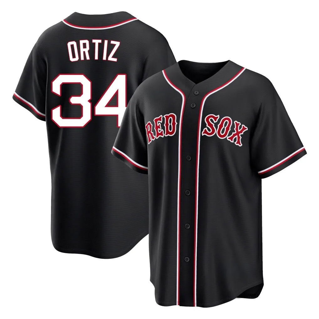 B.Red Sox #34 David Ortiz Player Black Out Home Game Edoa Stitched Jerseys