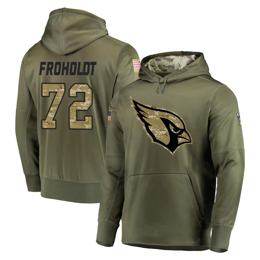 A.Cardinals #72 Hjalte Froholdt Player Olive Salute to Service Pullover Hoodie Home Game Edoa Stitched Jerseys