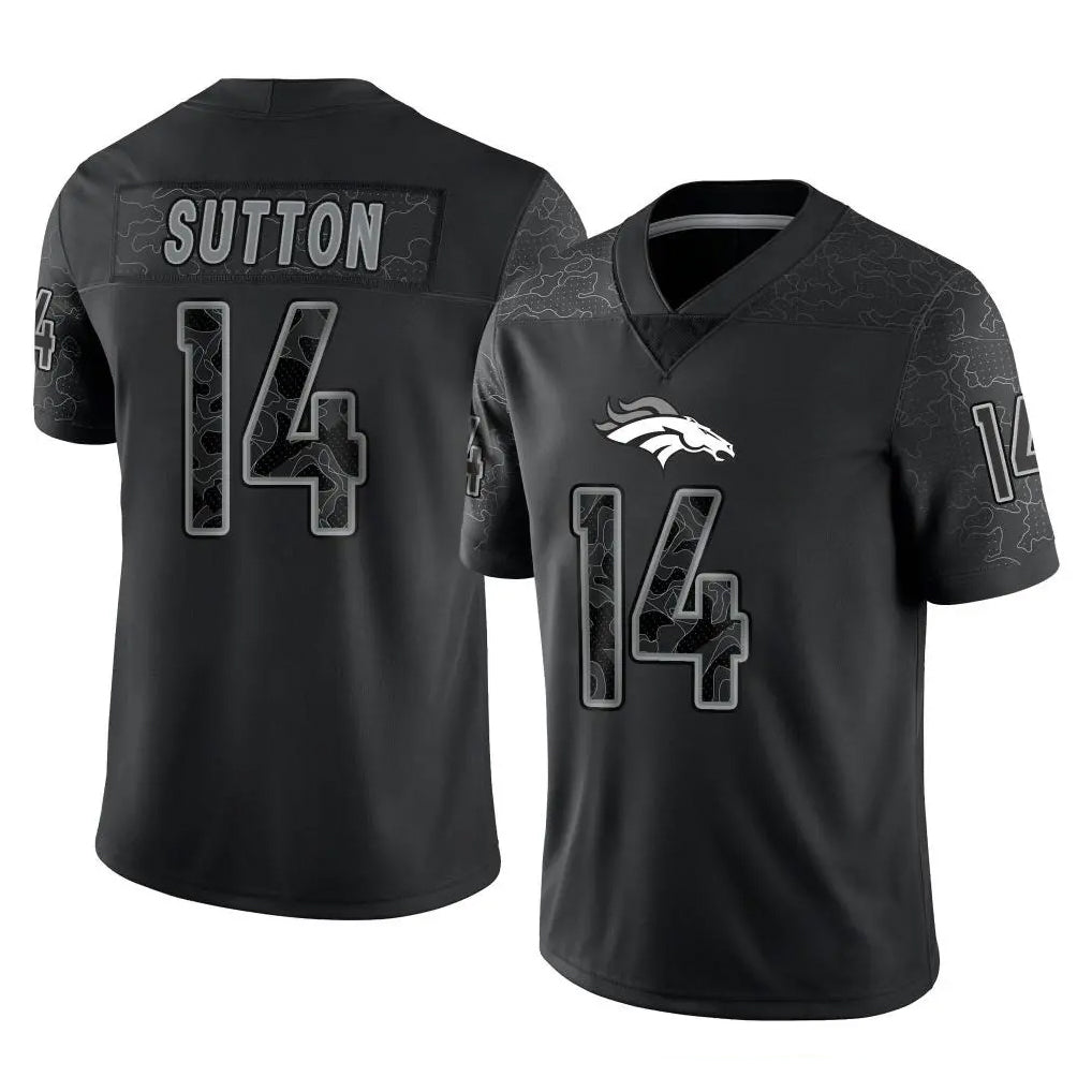 D.Broncos #14 Courtland Sutton Player Black Reflective Limited Edoa Stitched Jerseys