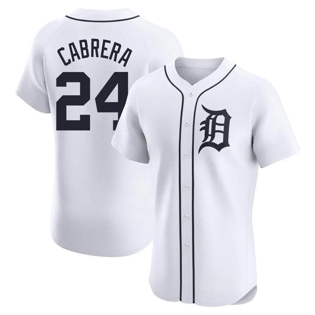D.Tigers #24 Miguel Cabrera Player White Limited Elite Home Edoa Stitched Jerseys