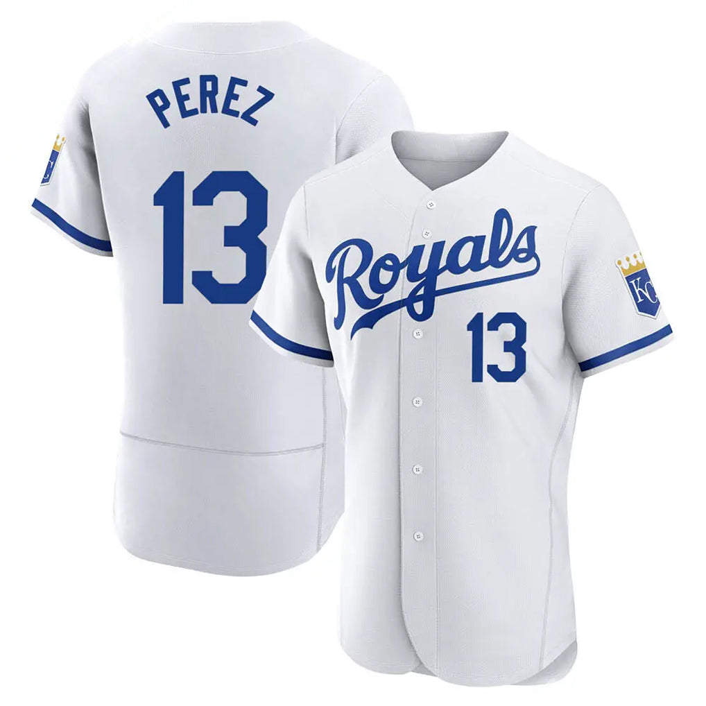 KC.Royals #13 Salvador Perez Player White Limited Elite Home Game Edoa Stitched Jerseys