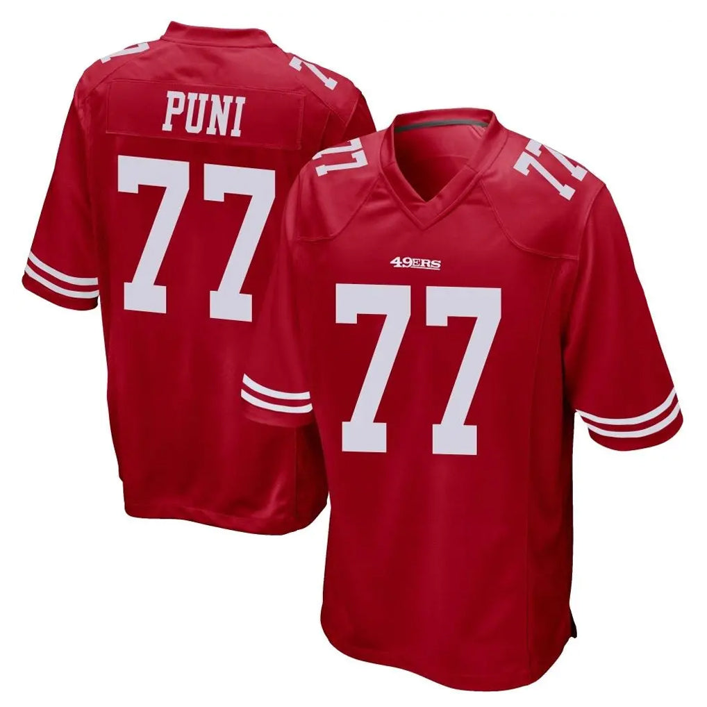 SF.49ers #77 Dominick Puni Player Red Home Game Edoa Stitched Jerseys
