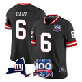 NY.Giants #6 Jaxson Dart Player Black 100th Season & State Patch Vapor Limited Home Game Edoa Stitched Jerseys