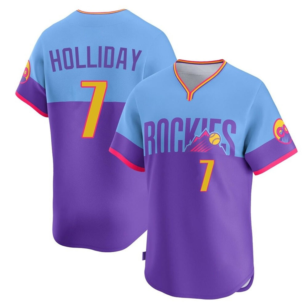 C.Rockies #7 Matt Holliday Player Purple-Light Blue City Connect Limited Home T-shirt Edoa Stitched Jerseys