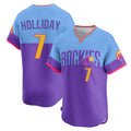 C.Rockies #7 Matt Holliday Player Purple-Light Blue City Connect Limited Home T-shirt Edoa Stitched Jerseys