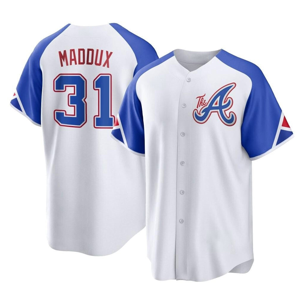 A.Braves #31 Greg Maddux Player White City Connect Home Game Edoa Stitched Jerseys