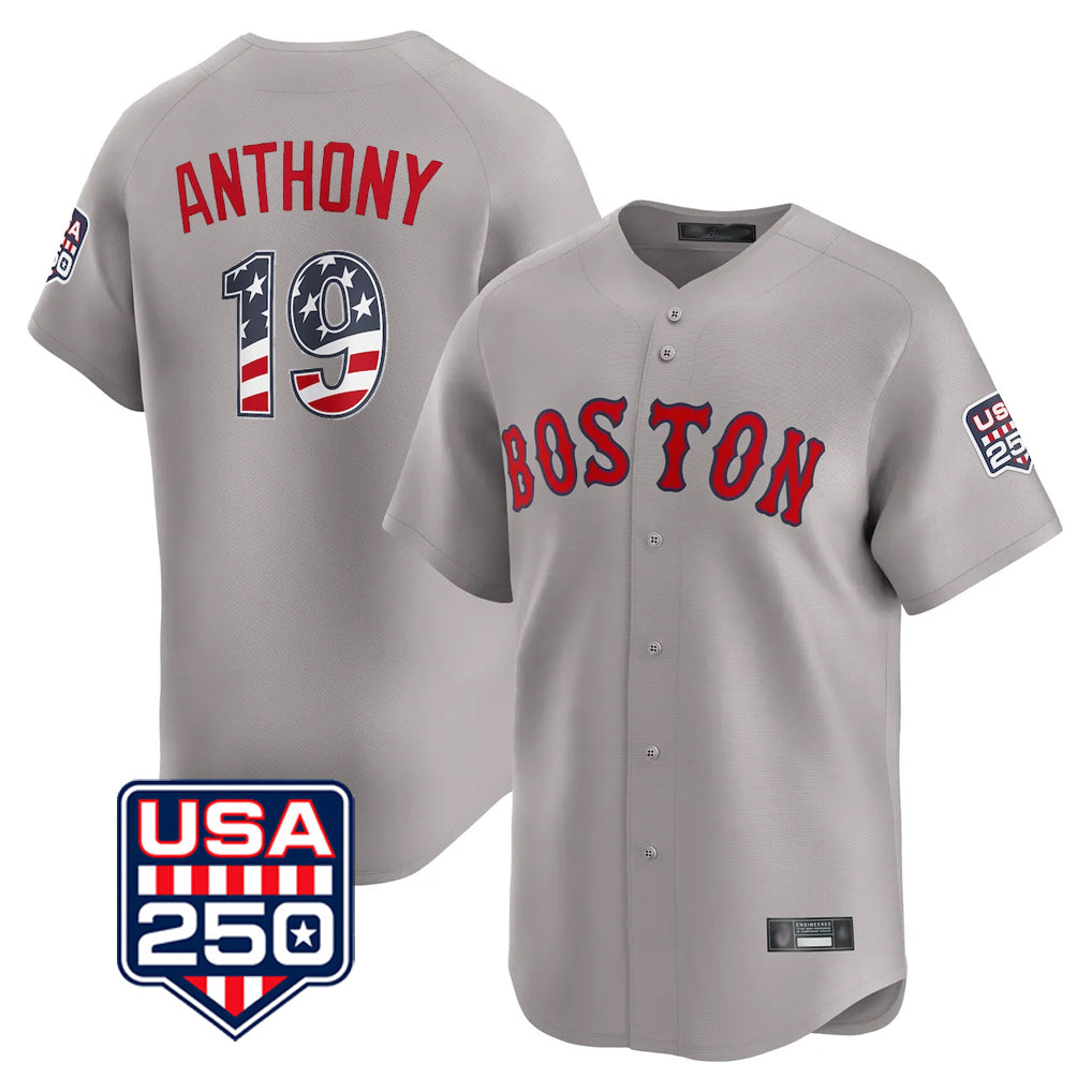 B.Red Sox #19 Roman Anthony Player Gray Road USA 250 Fourth of July Limited Home Game Edoa Stitched Jerseys