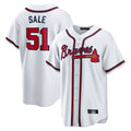 A.Braves #51 Chris Sale Player White Home Game Edoa Stitched Jerseys