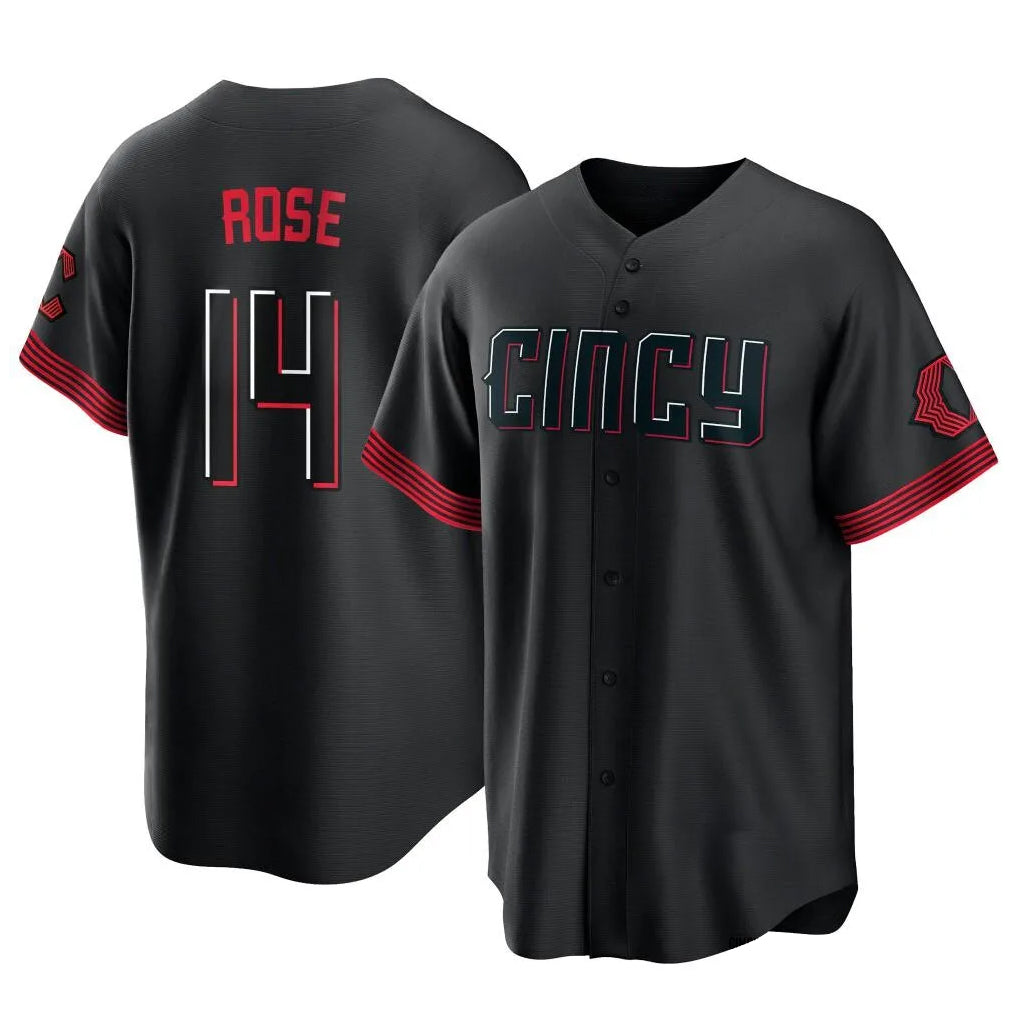 C.Reds #14 Pete Rose Player Black City Connect Home Game Edoa Stitched Jerseys