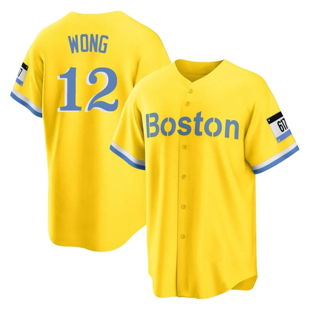 B.Red Sox #12 Connor Wong Player Yellow Home Game Edoa Stitched Jerseys