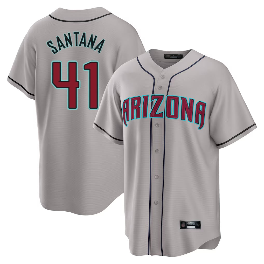 A.Diamondbacks #41 Carlos Santana Player Gray Road Home Game Edoa Stitched Jerseys