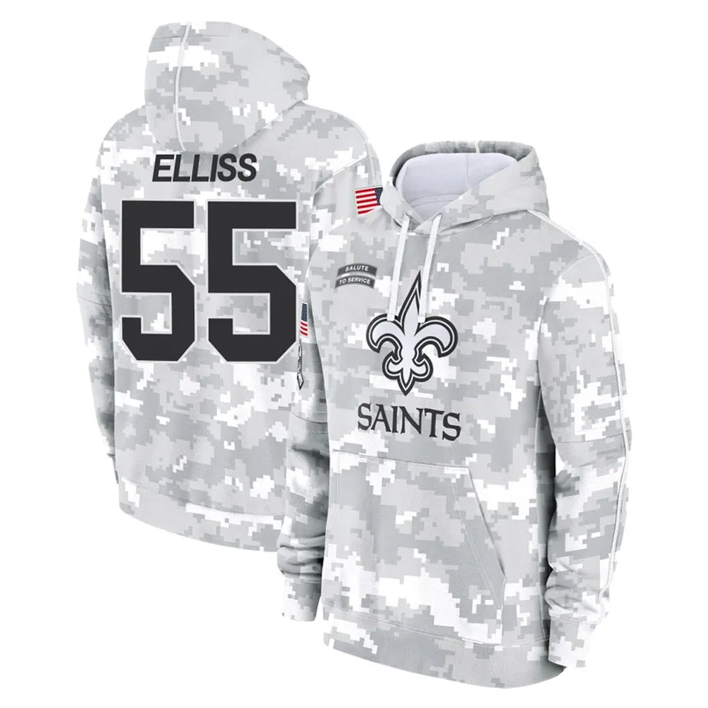 NO.Saints #55 Kaden Elliss Player Arctic Camo Salute to Service Pullover Hoodies Limited Game Edoa Stitched Jerseys