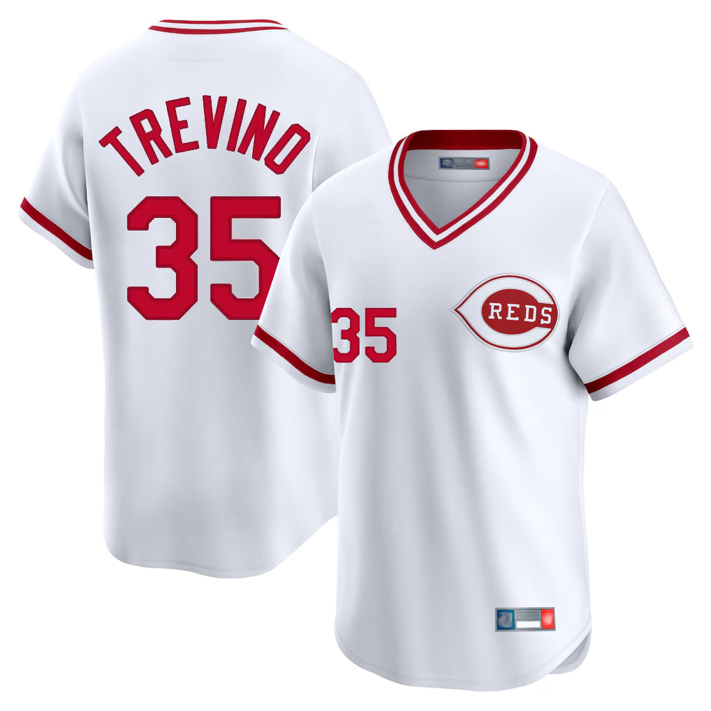 C.Reds #35 Jose Trevino Player White Cooperstown Collection Limited T-shirt Home Edoa Stitched Jerseys