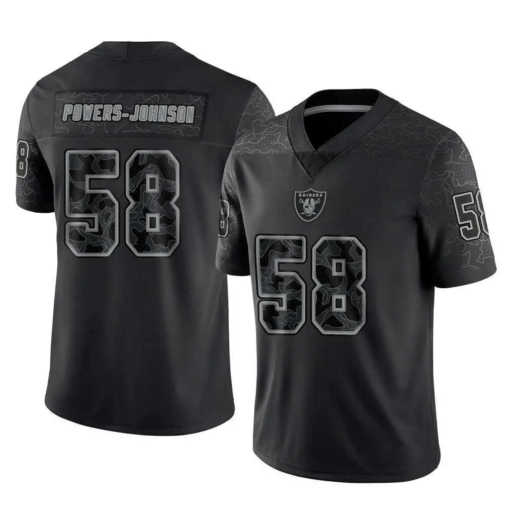LV.Raiders #58 Jackson Powers-Johnson Player Black Reflective Limited Game Edoa Stitched Jerseys