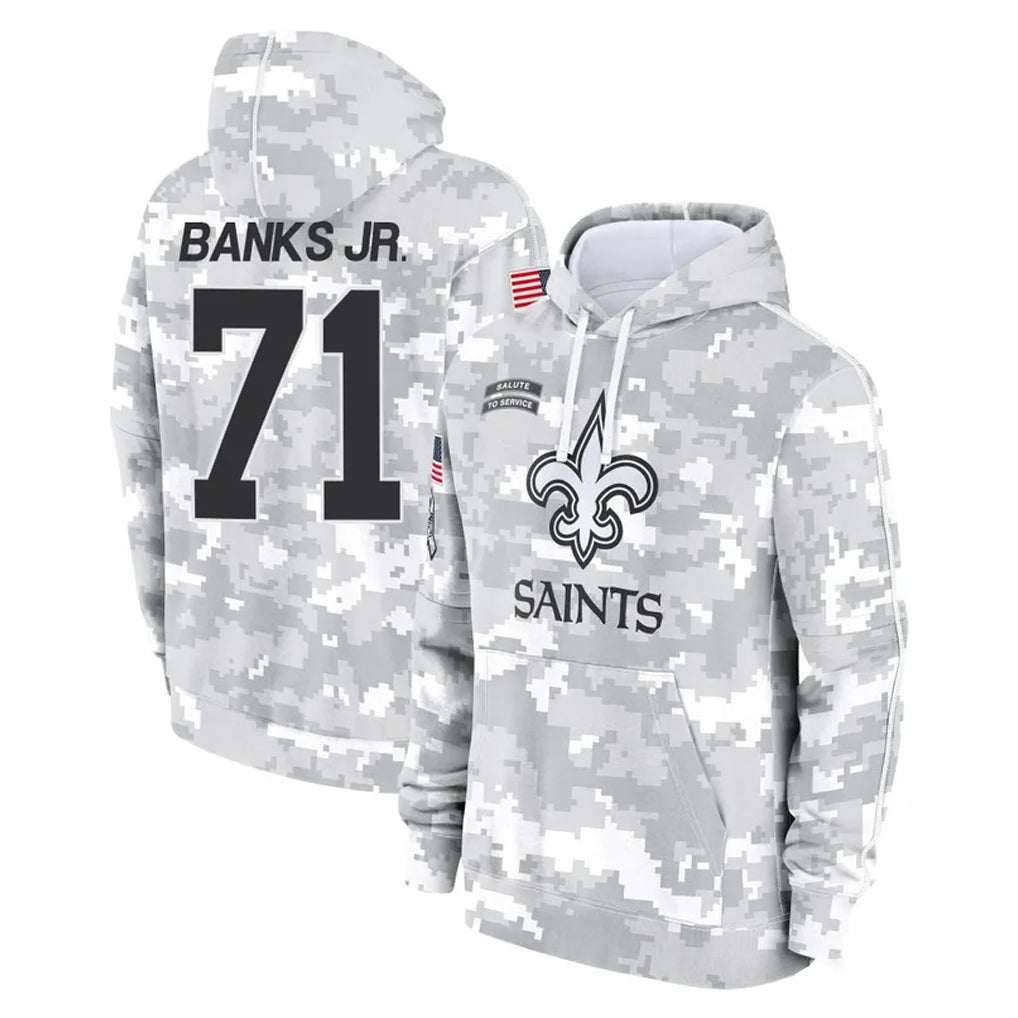 NO.Saints #71 Kelvin Banks Jr. Player Arctic Camo Salute to Service Pullover Hoodies Limited Game Edoa Stitched Jerseys