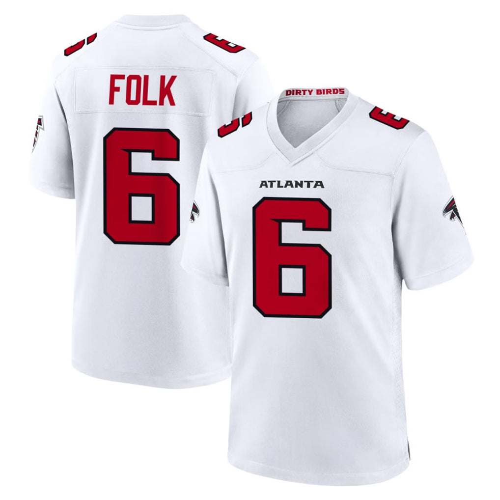 A.Falcons #6 Nick Folk Player White Team Color Home Game Edoa Stitched Jerseys