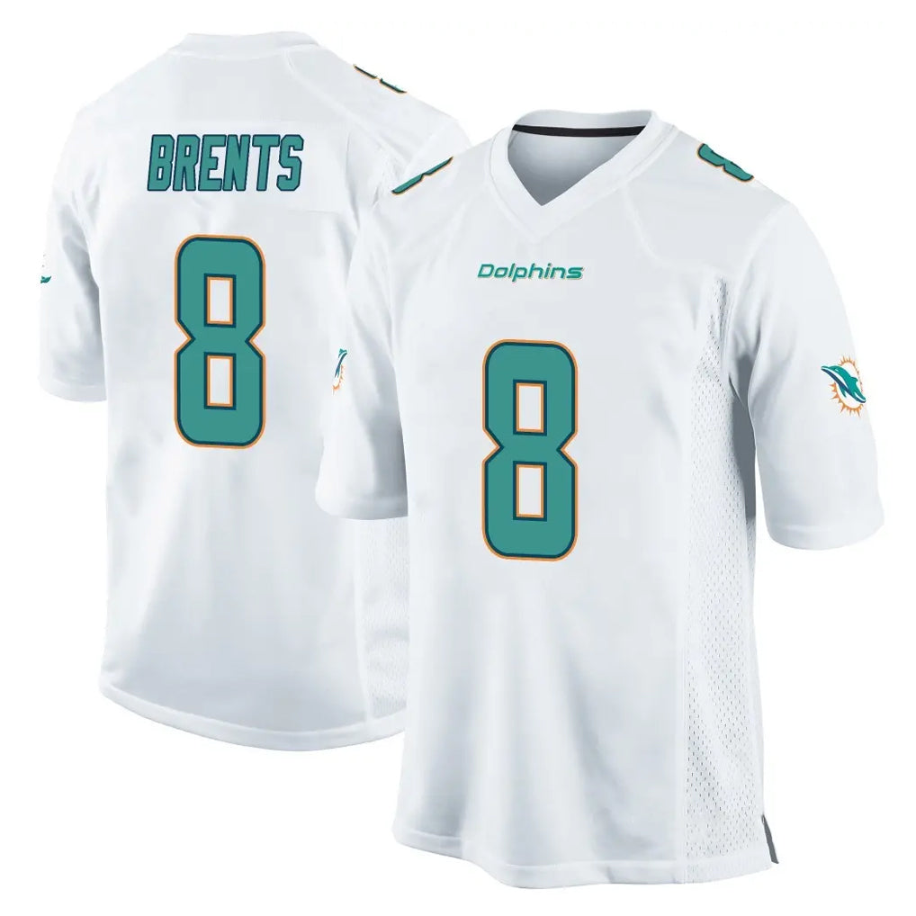 M.Dolphins #8 JuJu Brents Player White Home Game Edoa Stitched Jerseys