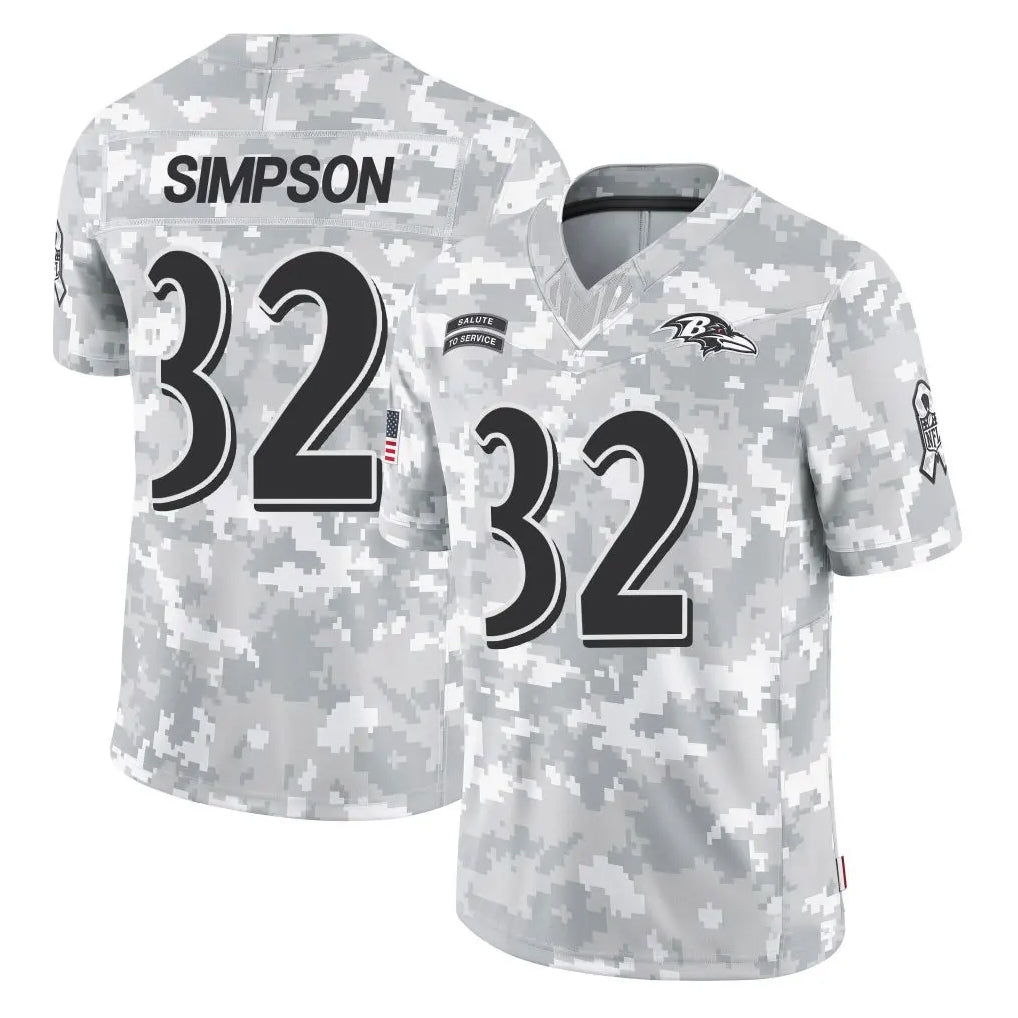 B.Ravens #32 Trenton Simpson Player Arctic Camo Salute to Service Limited Edoa Stitched Jerseys
